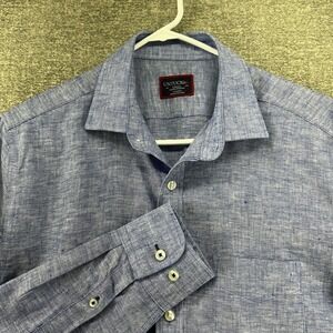 Untuckit Long Sleeve Shirt Men Size Small Blue 100% Linen Casual Summer